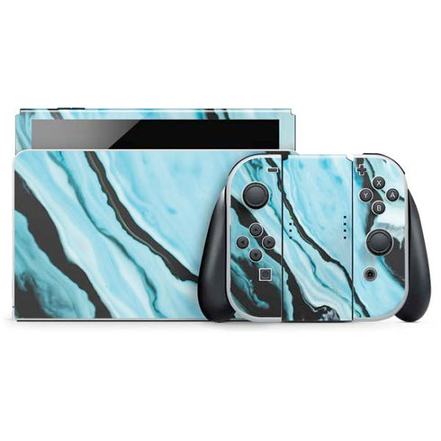 Aqua Blue Marble Ink Nintendo Switch OLED (2021) Skin
